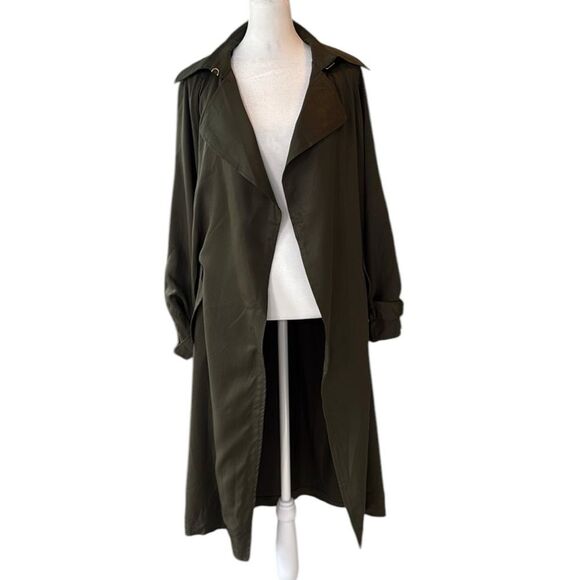 Elie Tahari Olive Green Light‎ Weight Trench Coat Retails $158 SZ Small - Picture 1 of 9